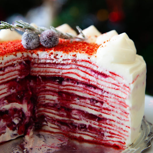 Cranberry Mill Crepe Cake for Christmas at Nana's Creperie Toronto