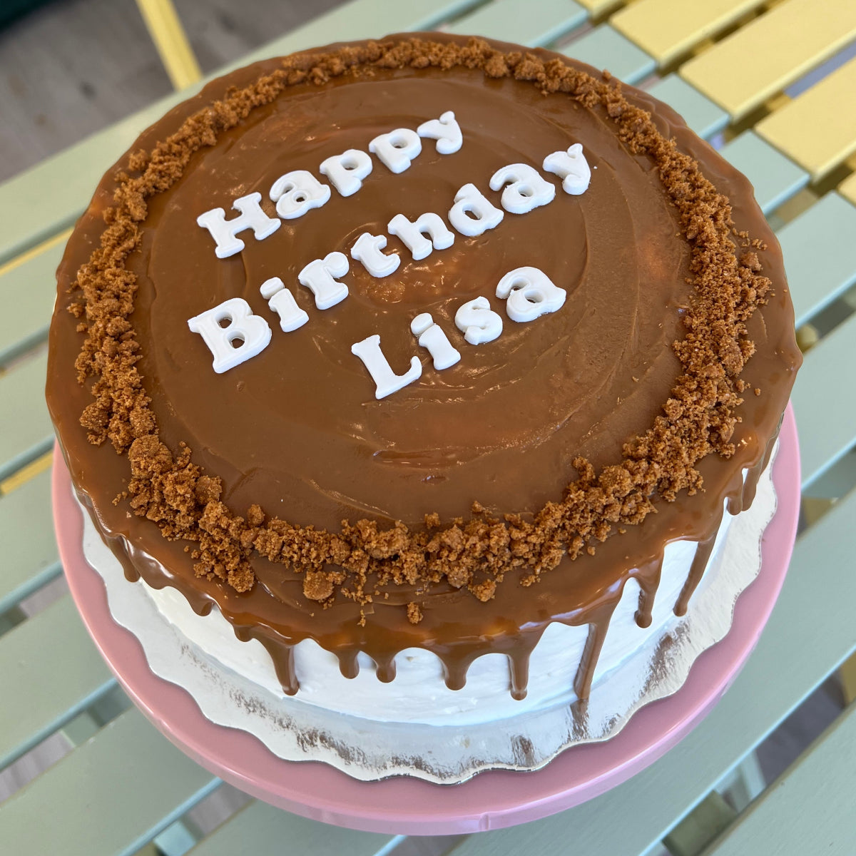 8" Lotus Biscoff Crepe Cake with custom message | Nana's Creperie