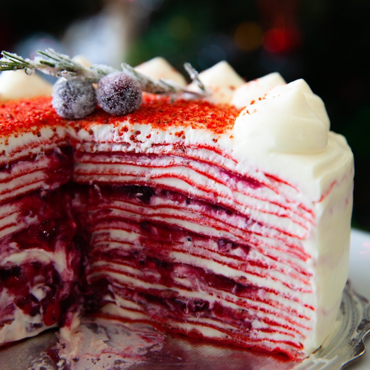 Cranberry Mill Crepe Cake for Christmas at Nana's Creperie Toronto