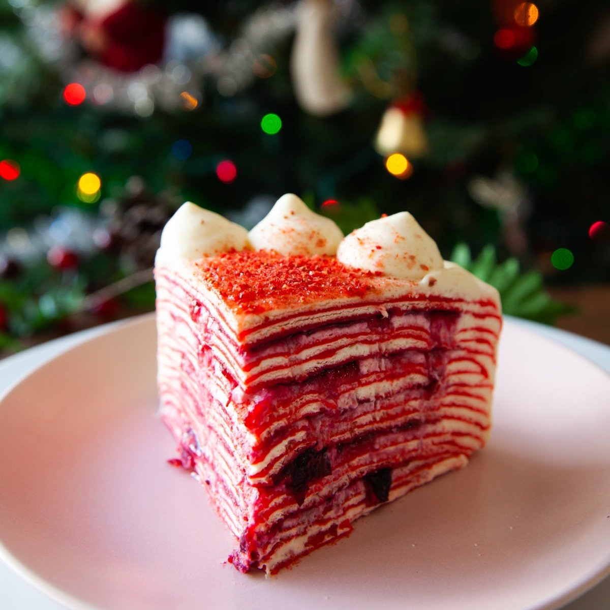 Cranberry Mill Crepe Cake for Christmas at Nana's Creperie Toronto